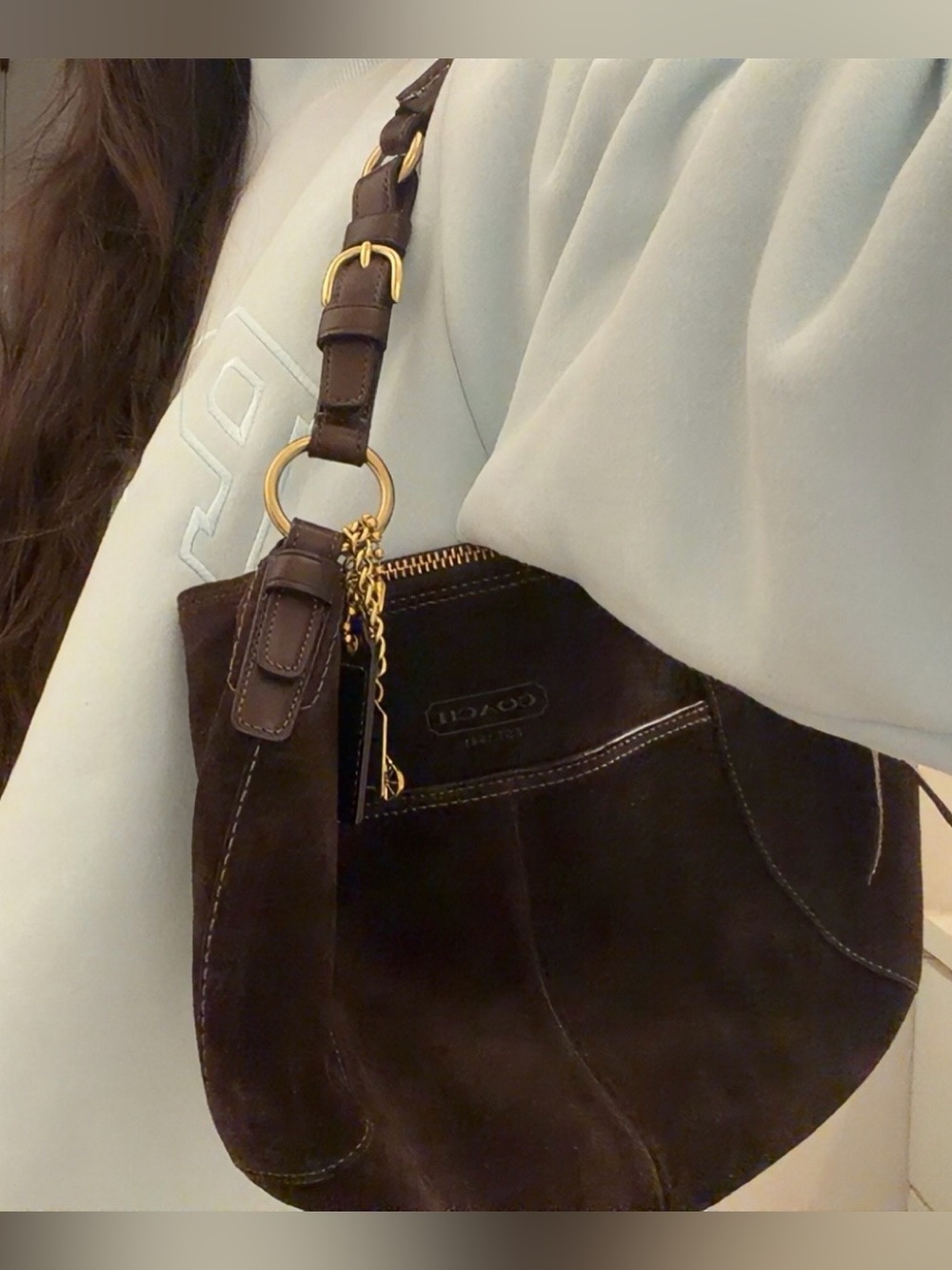 Rare Vintage Coach Carly Hobo Bag Suede Leather Brown 12600 Y2K 2008 Archive